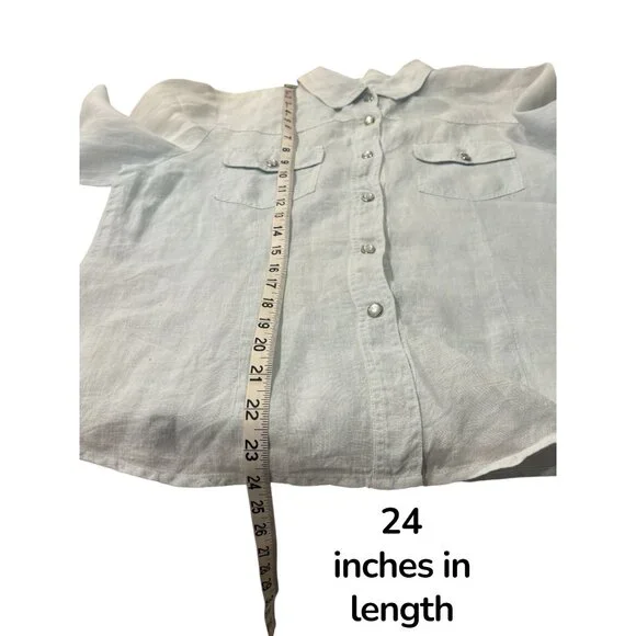 Sundance Catalog Linen Western Shirt Women M Pearl Snap Cowboy Boho USA Made - Picture 9 of 10